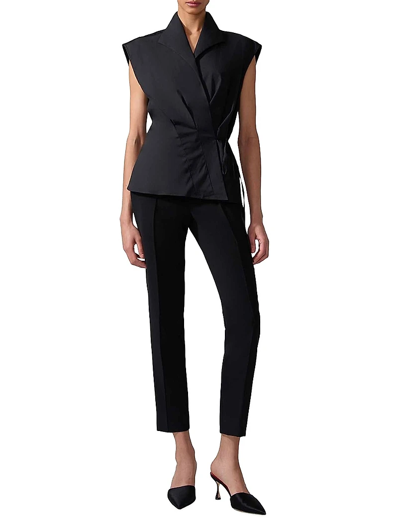 Sleeveless Stretch Cotton Wrap Top