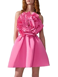 Flower Strapless Silk Minidress