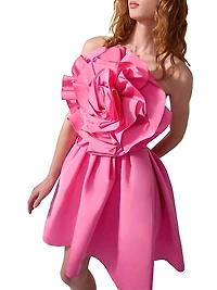 Flower Strapless Silk Minidress