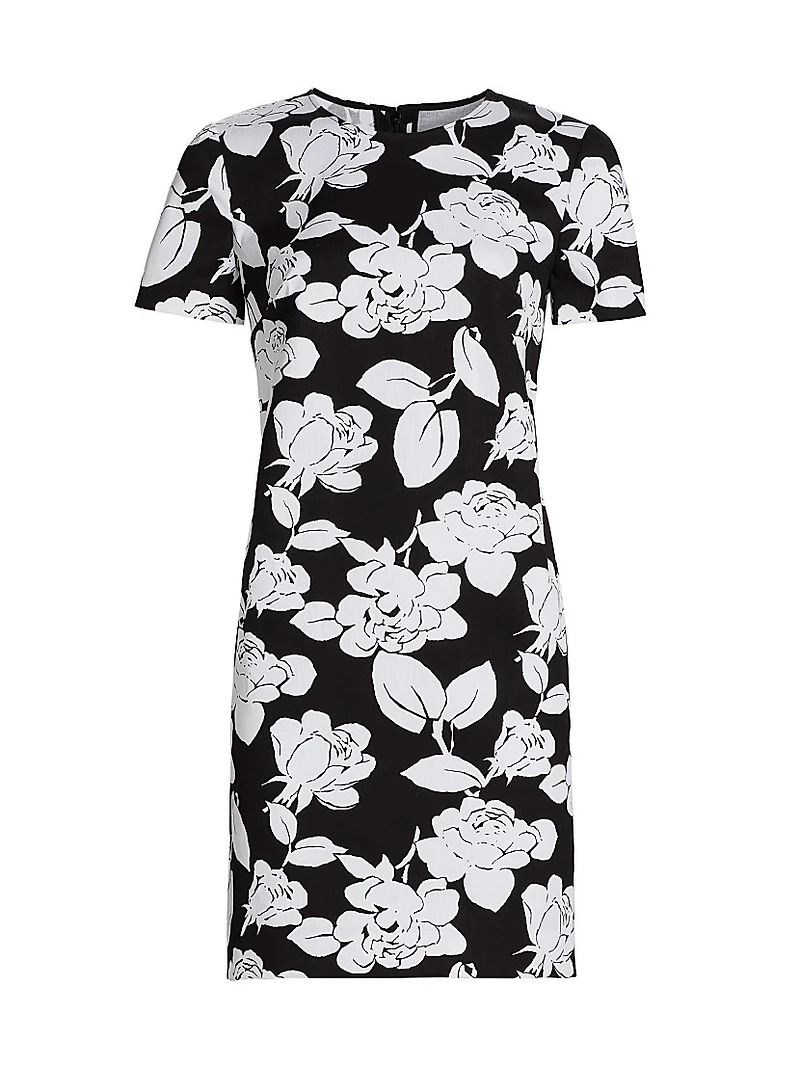 Floral Stretch Cotton Shift Minidress