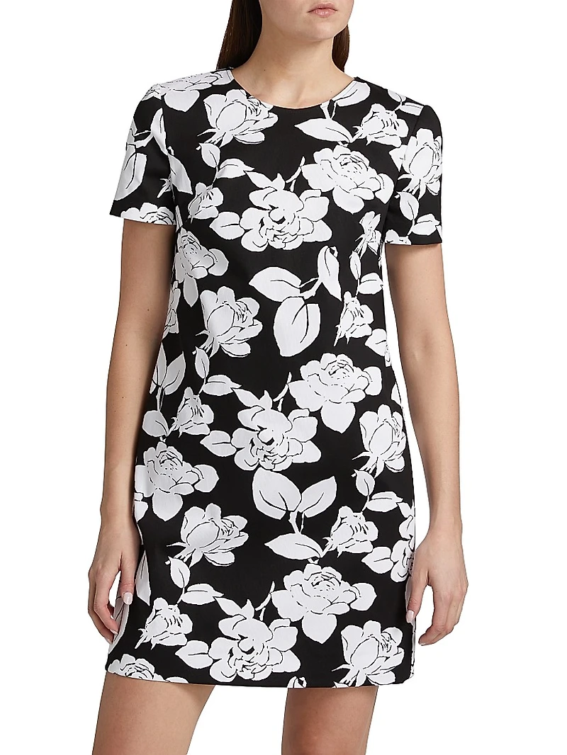 Floral Stretch Cotton Shift Minidress