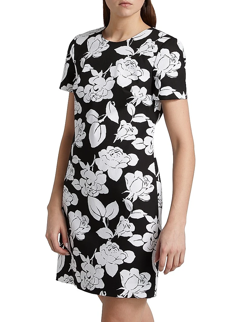 Floral Stretch Cotton Shift Minidress