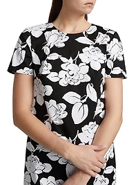 Floral Stretch Cotton Shift Minidress