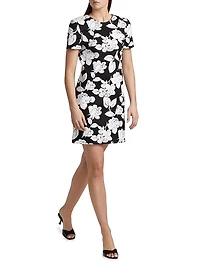 Floral Stretch Cotton Shift Minidress
