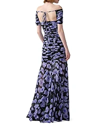 Gathered Short-Sleeve Off-The-Shoulder Gown