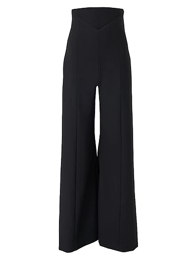 V-Waistband Wide-Leg Stretch Wool Pants