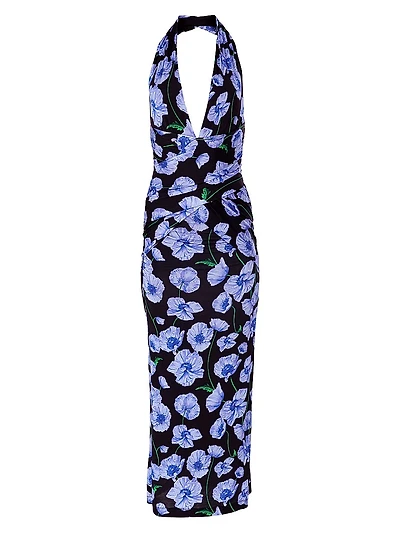 Floral Gathered Halter Midi-Dress