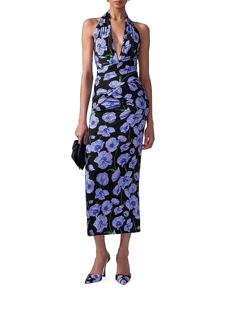 Floral Gathered Halter Midi-Dress