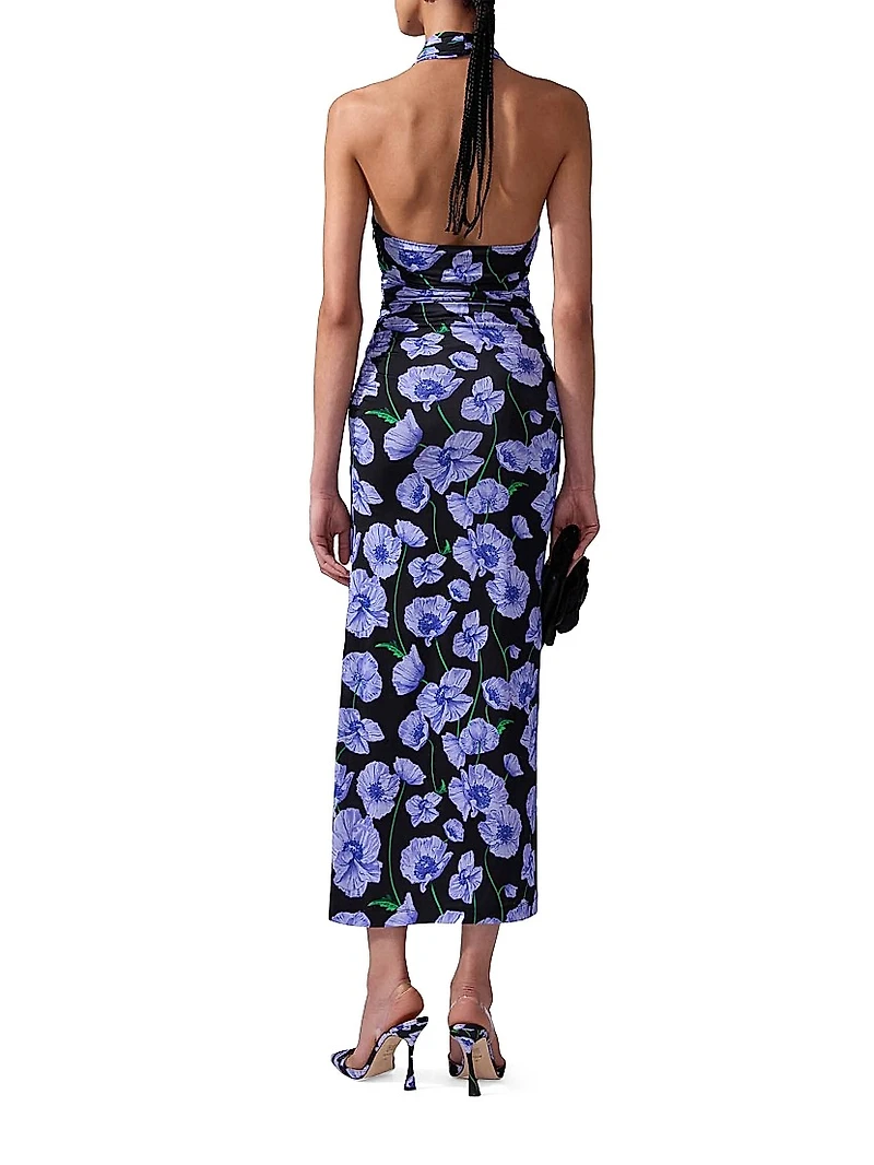 Floral Gathered Halter Midi-Dress