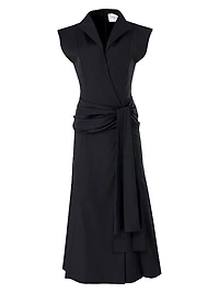 Hip Sash Stretch Cotton Wrap Dress