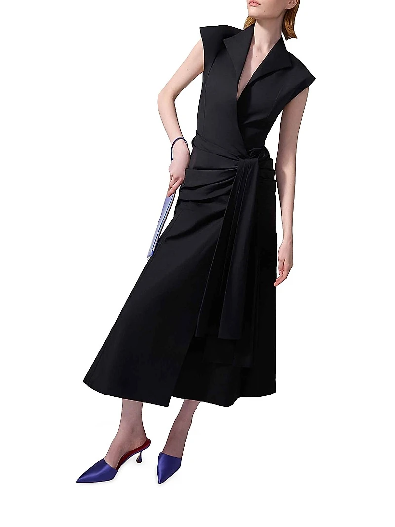 Hip Sash Stretch Cotton Wrap Dress