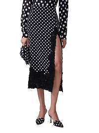Polka Dot & Lace Trim Silk Midi-Skirt