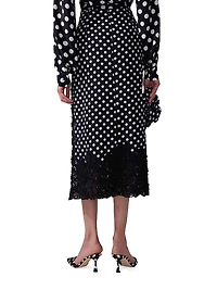 Polka Dot & Lace Trim Silk Midi-Skirt