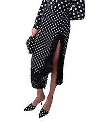 Polka Dot & Lace Trim Silk Midi-Skirt