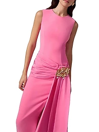 Hip Sash Sleeveless Column Gown