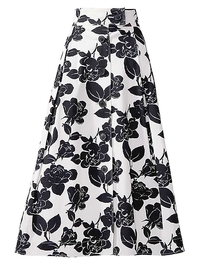 Floral Button-Front Midi-Skirt