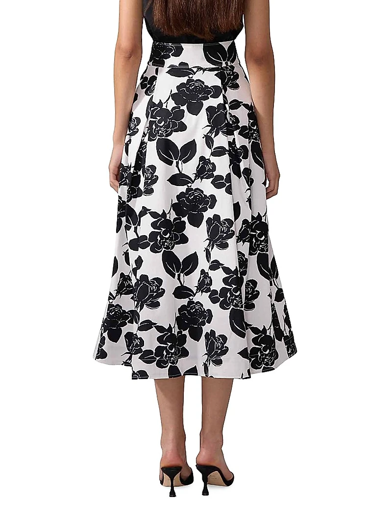 Floral Button-Front Midi-Skirt
