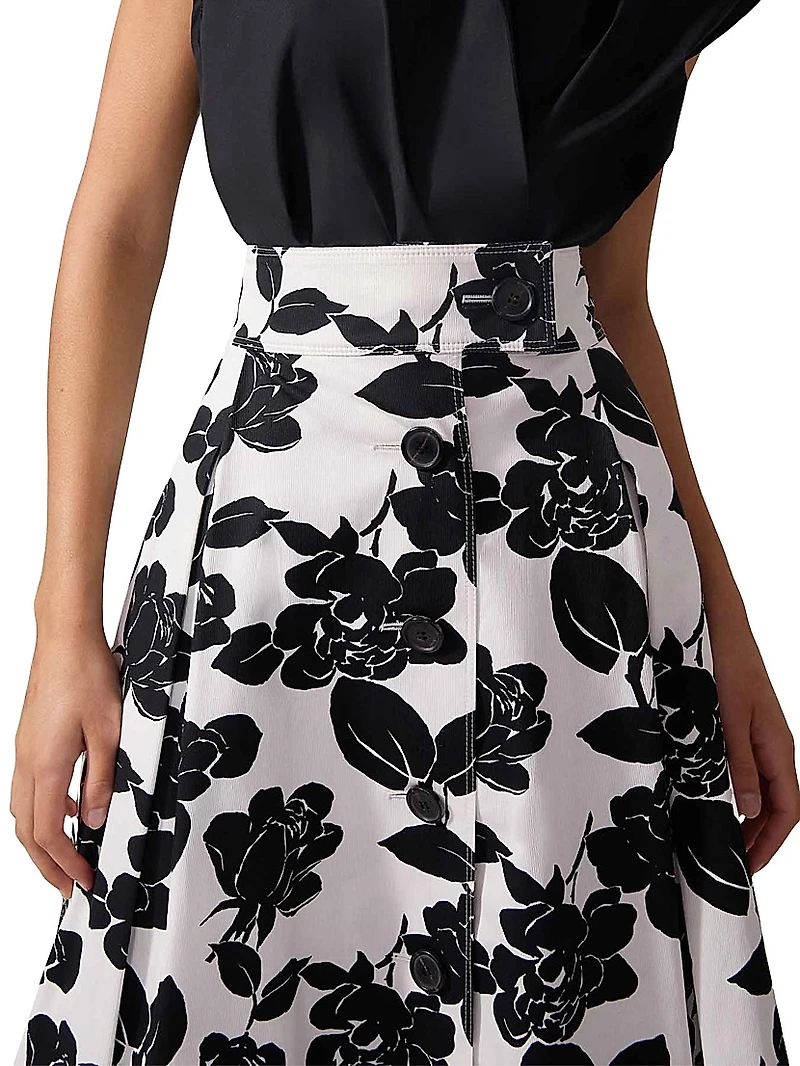 Floral Button-Front Midi-Skirt