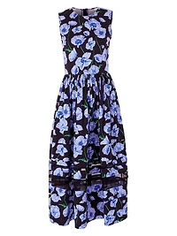 Floral & Mesh Stripe Sleeveless Midi-Dress