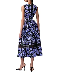 Floral & Mesh Stripe Sleeveless Midi-Dress