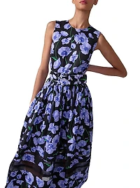 Floral & Mesh Stripe Sleeveless Midi-Dress