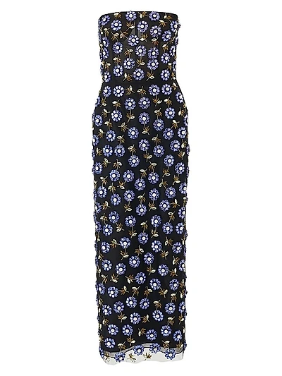 Embroidered Strapless Column Midi-Dress