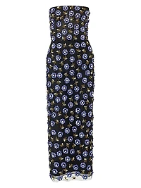 Embroidered Strapless Column Midi-Dress