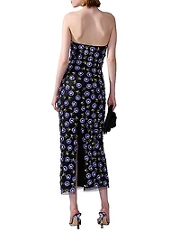 Embroidered Strapless Column Midi-Dress