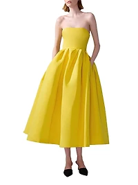 Strapless Pleated Midi-Dress