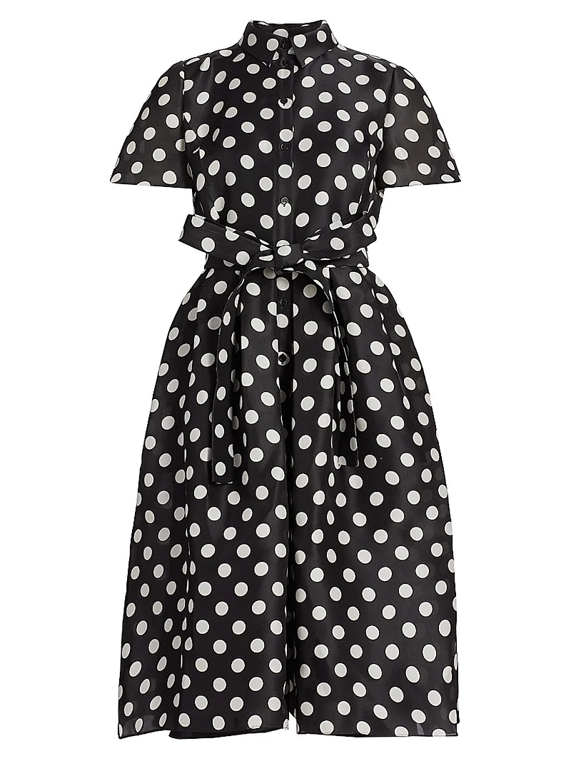 Silk Polka-Dot Shirt Dress