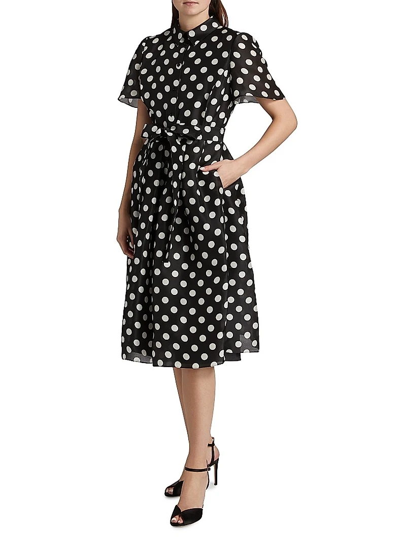 Silk Polka-Dot Shirt Dress
