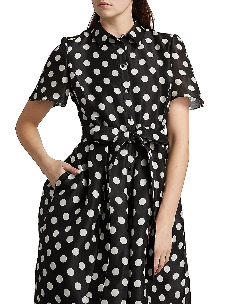 Silk Polka-Dot Shirt Dress