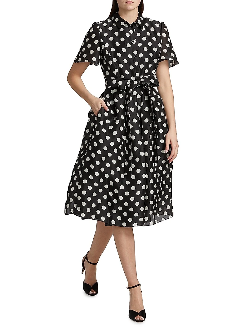 Silk Polka-Dot Shirt Dress