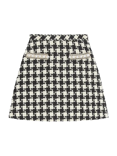 Embroidered Damier Light Tweed Skirt