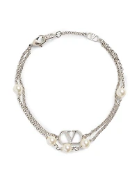 VLogo Signature Metal Bracelet with Swarovski Pearls