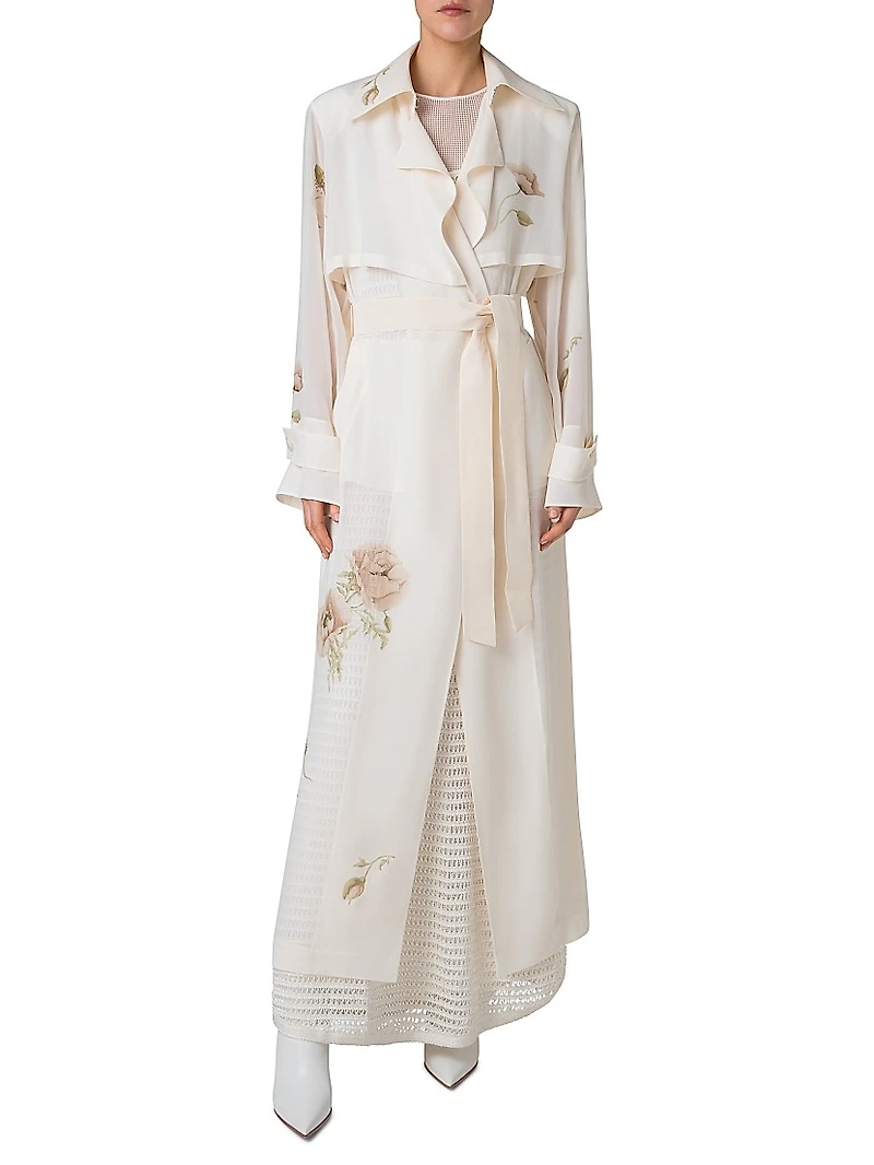 Haider Floral Silk Crepe Coat