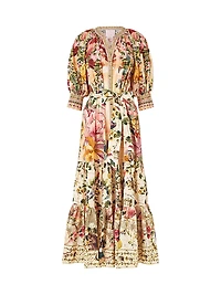 Camilla x White Lotus Tiered Puff-Sleeve Shirtdress