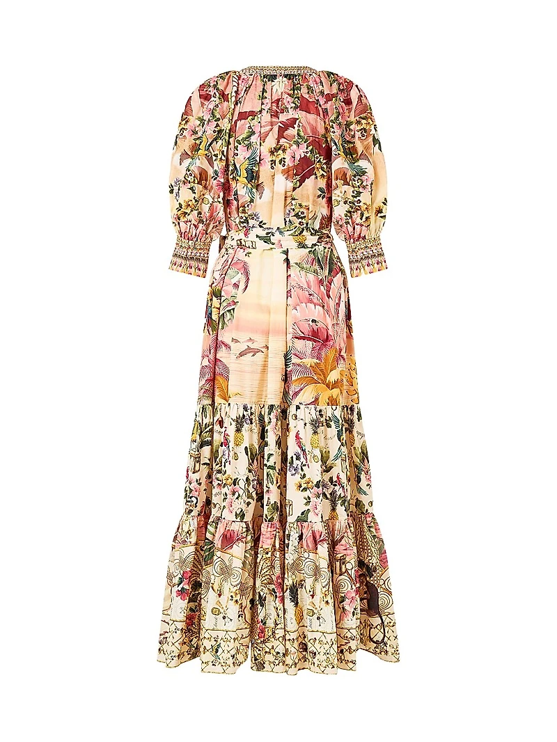 Camilla x White Lotus Tiered Puff-Sleeve Shirtdress