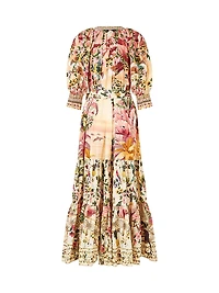 Camilla x White Lotus Tiered Puff-Sleeve Shirtdress