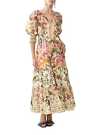 Camilla x White Lotus Tiered Puff-Sleeve Shirtdress