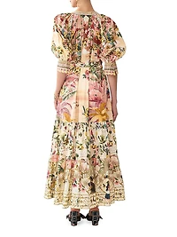 Camilla x White Lotus Tiered Puff-Sleeve Shirtdress