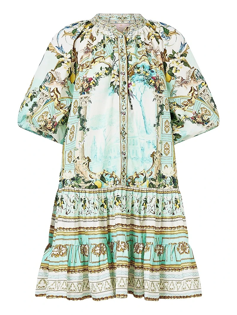 Camilla x White Lotus Printed Cotton Puff-Sleeve Shirtdress