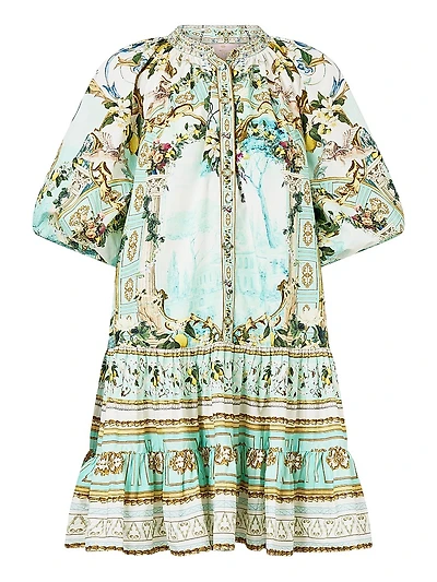 Camilla x White Lotus Printed Cotton Puff-Sleeve Shirtdress