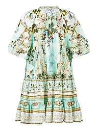 Camilla x White Lotus Printed Cotton Puff-Sleeve Shirtdress