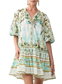 Camilla x White Lotus Printed Cotton Puff-Sleeve Shirtdress