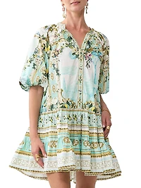 Camilla x White Lotus Printed Cotton Puff-Sleeve Shirtdress