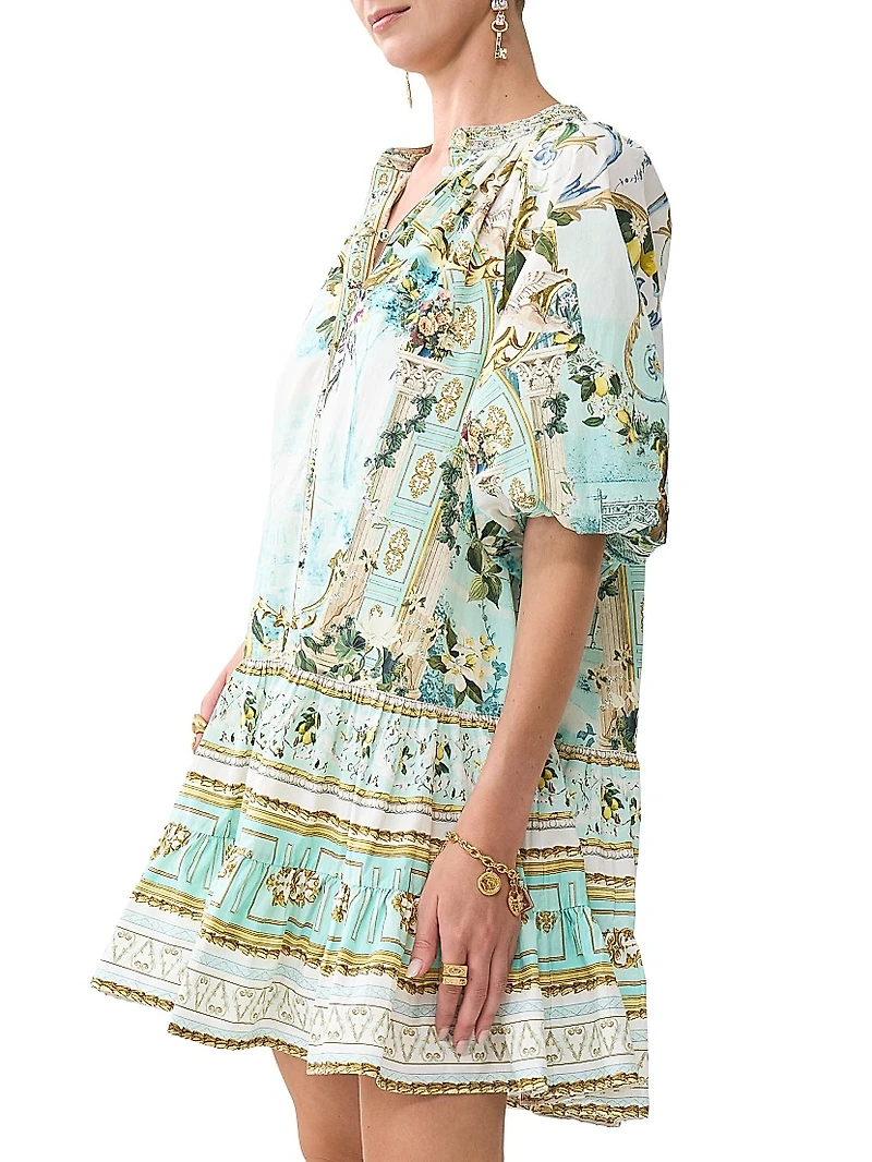 Camilla x White Lotus Printed Cotton Puff-Sleeve Shirtdress