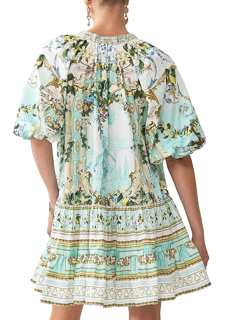 Camilla x White Lotus Printed Cotton Puff-Sleeve Shirtdress