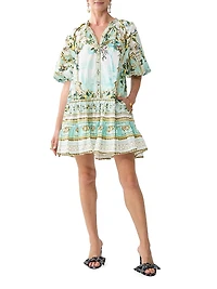 Camilla x White Lotus Printed Cotton Puff-Sleeve Shirtdress