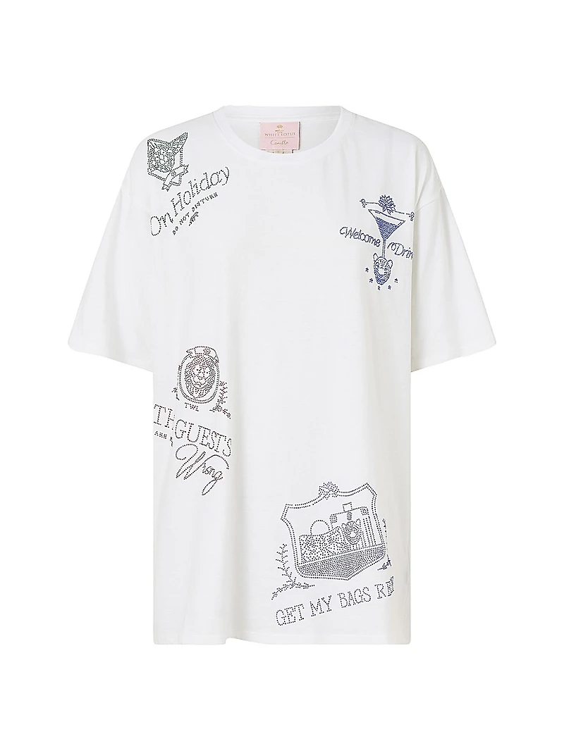 Camilla x White Lotus Embellished Logo Oversized Band T-Shirt
